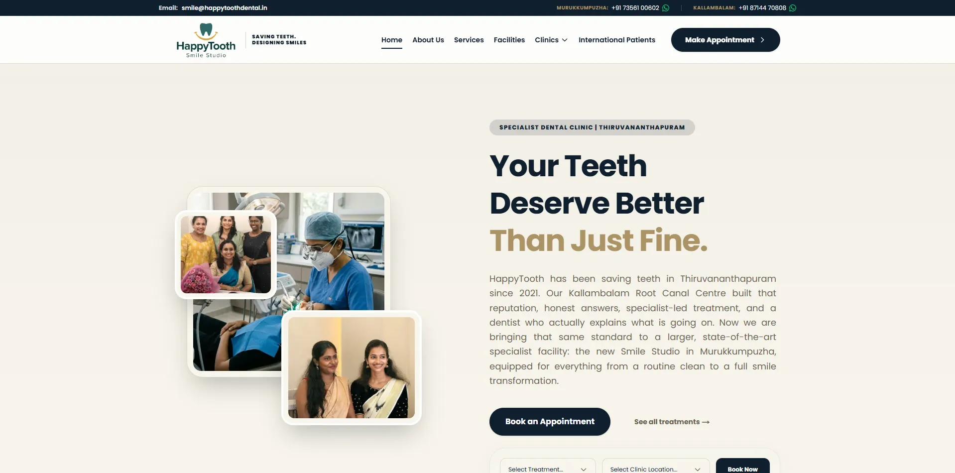 HappyTooth Dental website designed and built by Red Dot Consultancy, home on desktop