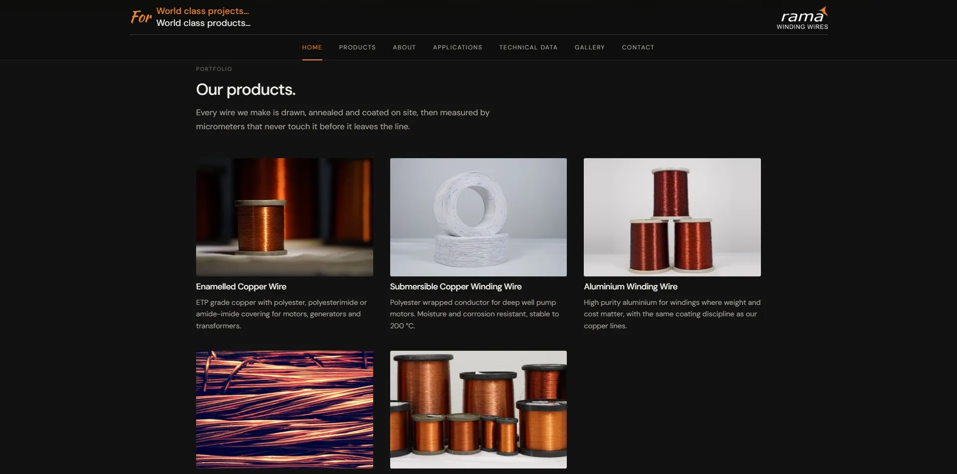 Rama Winding Wires website designed and built by Red Dot Consultancy, products on desktop