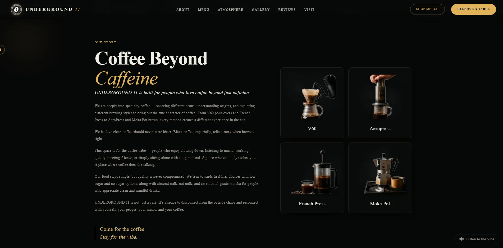 Underground 11 website designed and built by Red Dot Consultancy, our coffee on desktop