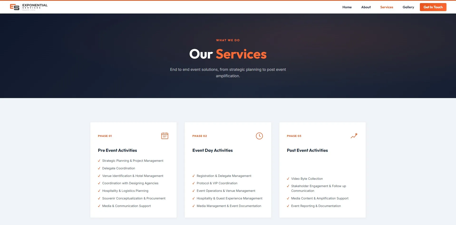 Exponential Services website designed and built by Red Dot Consultancy, services on desktop
