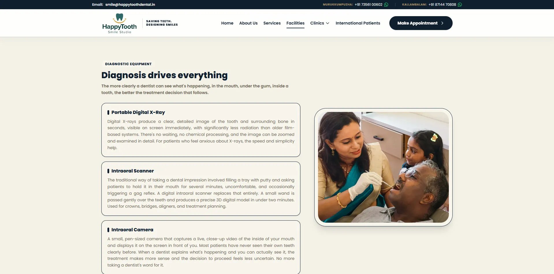 HappyTooth Dental website designed and built by Red Dot Consultancy, facilities on desktop