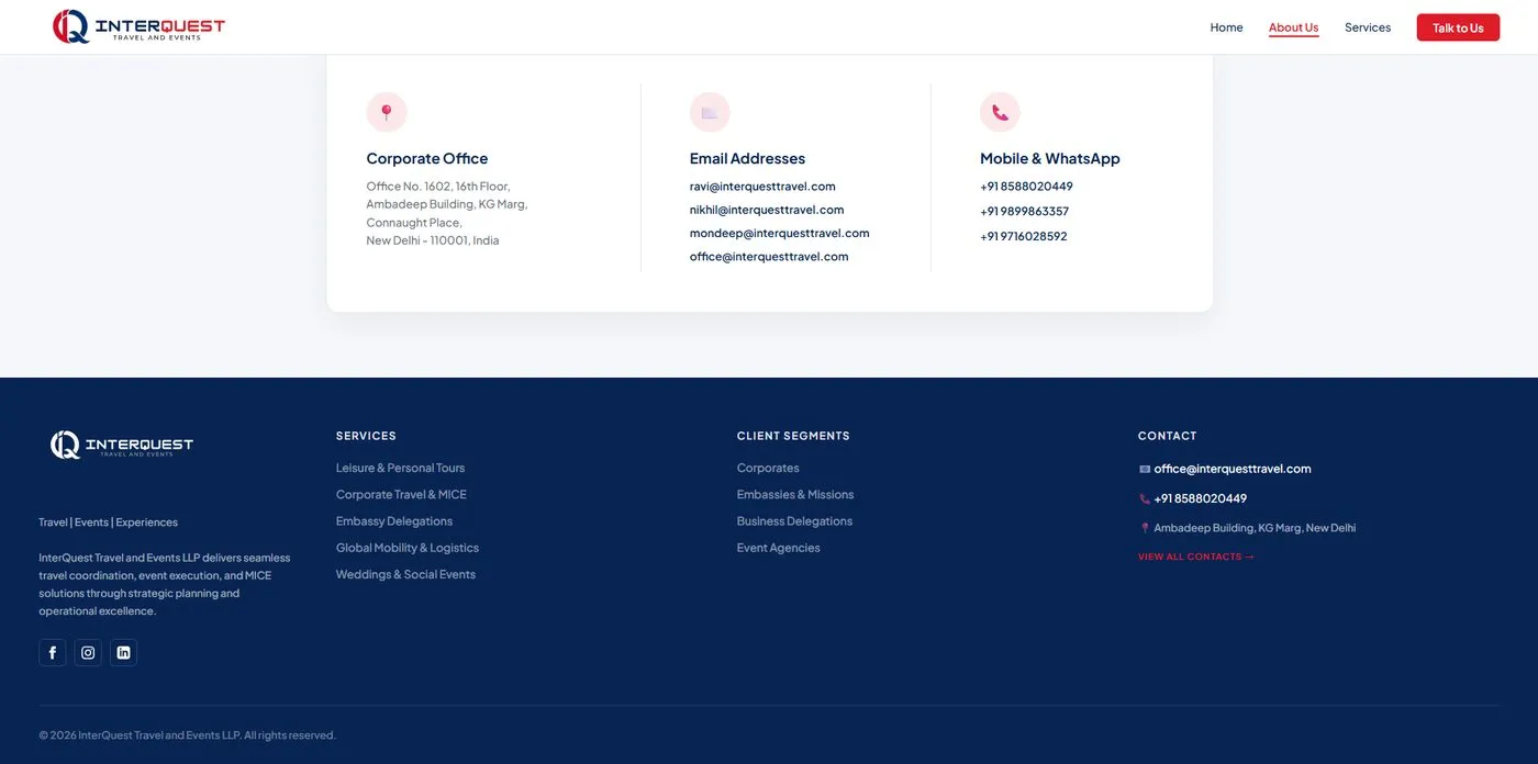 InterQuest Travel website designed and built by Red Dot Consultancy, contact on desktop