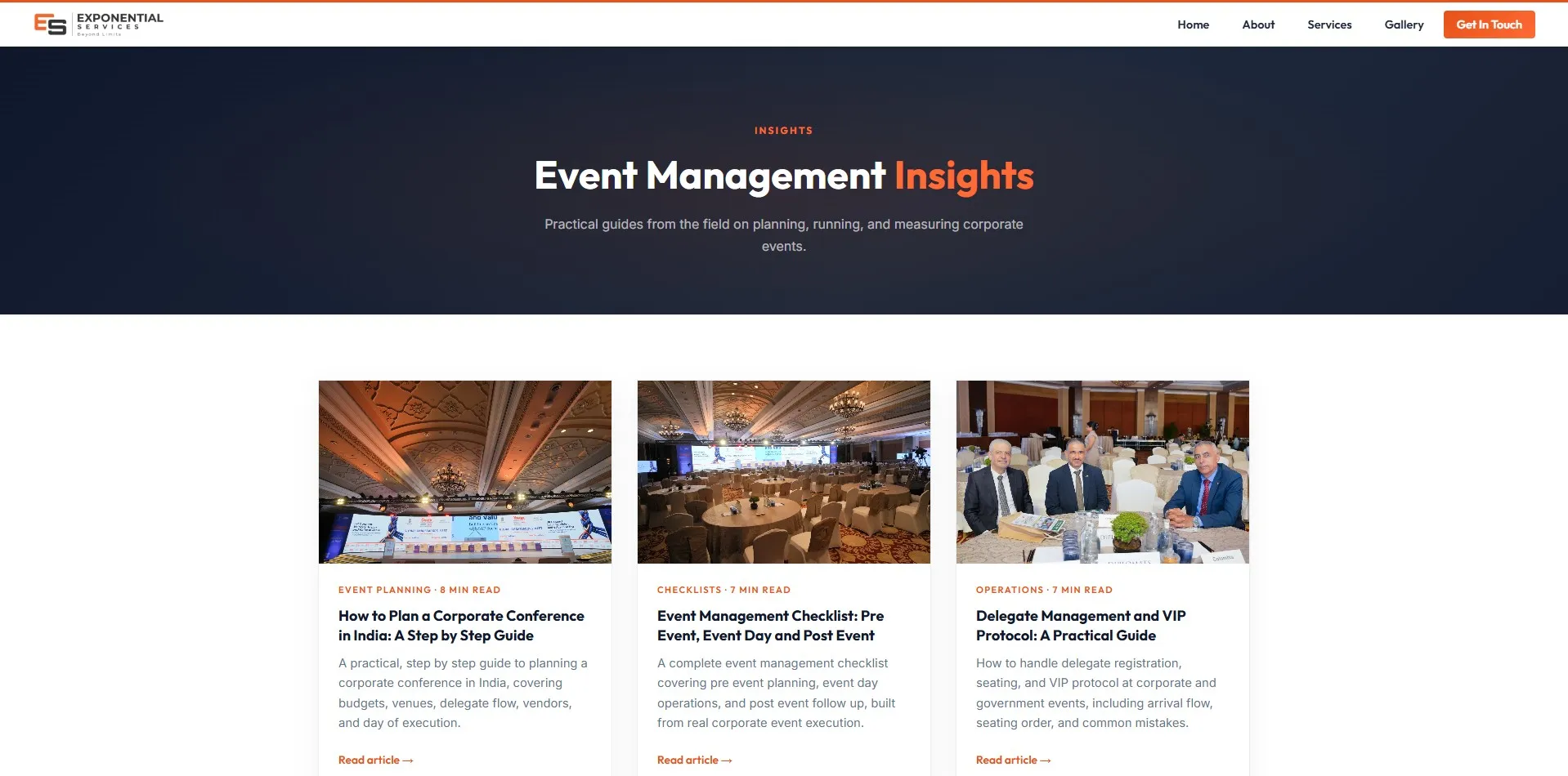 Exponential Services website designed and built by Red Dot Consultancy, blog on desktop