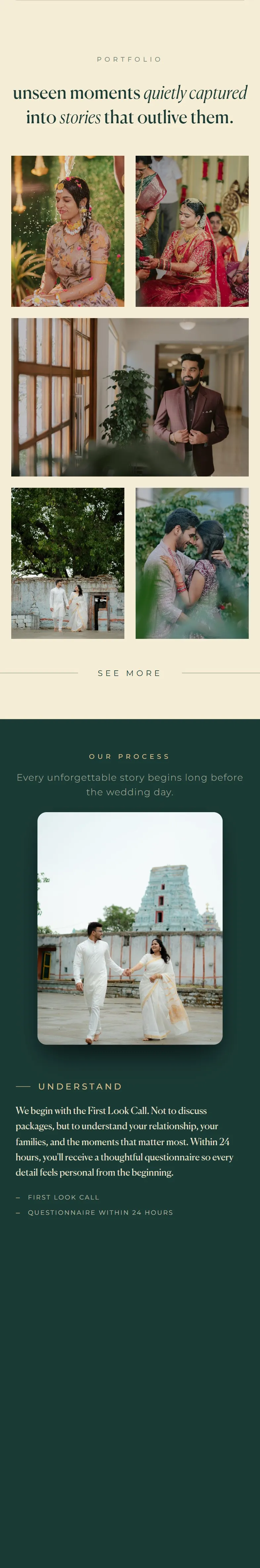 DarkPearl Photography website on a phone, stories