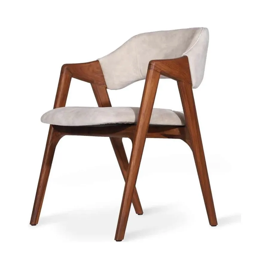 Architectural Teak Armchair with Cream Upholstery